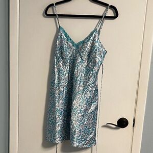 Adonna Medium Aqua Nightgown with Pink and White Paisley Print